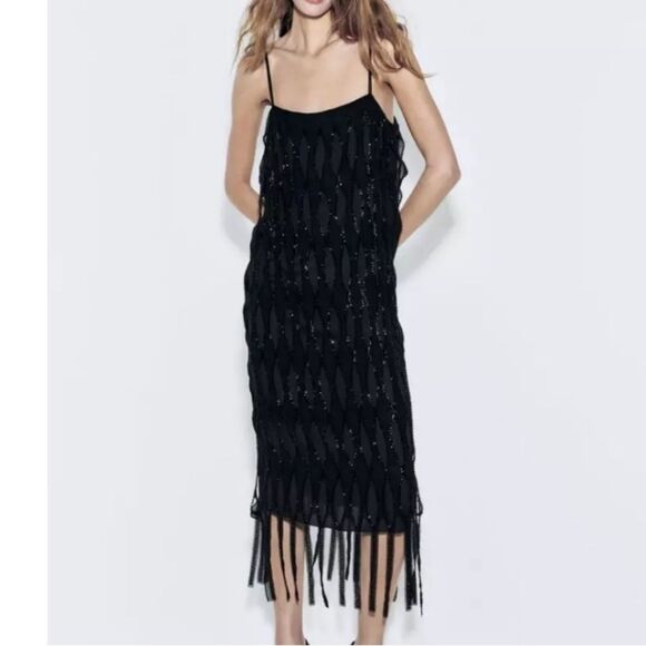 NWT ZARA ZW COLLECTION SEQUINNED
DRESS WITH FRINGE SZ M-L - Picture 11 of 11